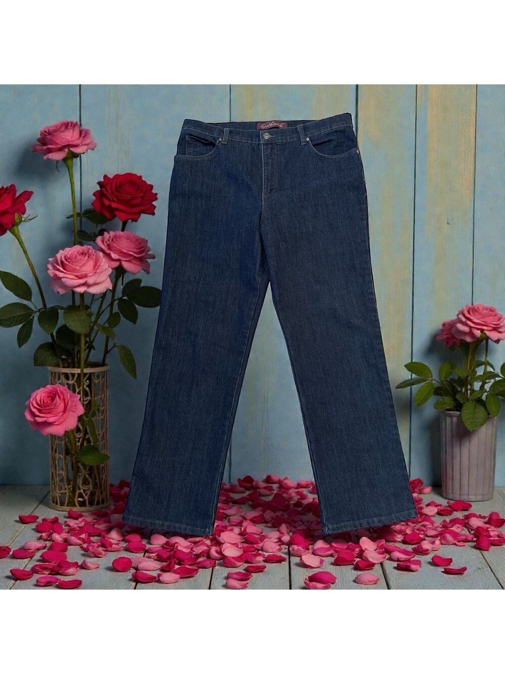Gloria Vanderbilt Amanda Jeans Womens 16 PETITE BLUE Denim Straight Leg 5-Pocket